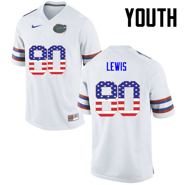 Youth Florida Gators #80 C'yontai Lewis College Football USA Flag Fashion Jerseys-White - Click Image to Close